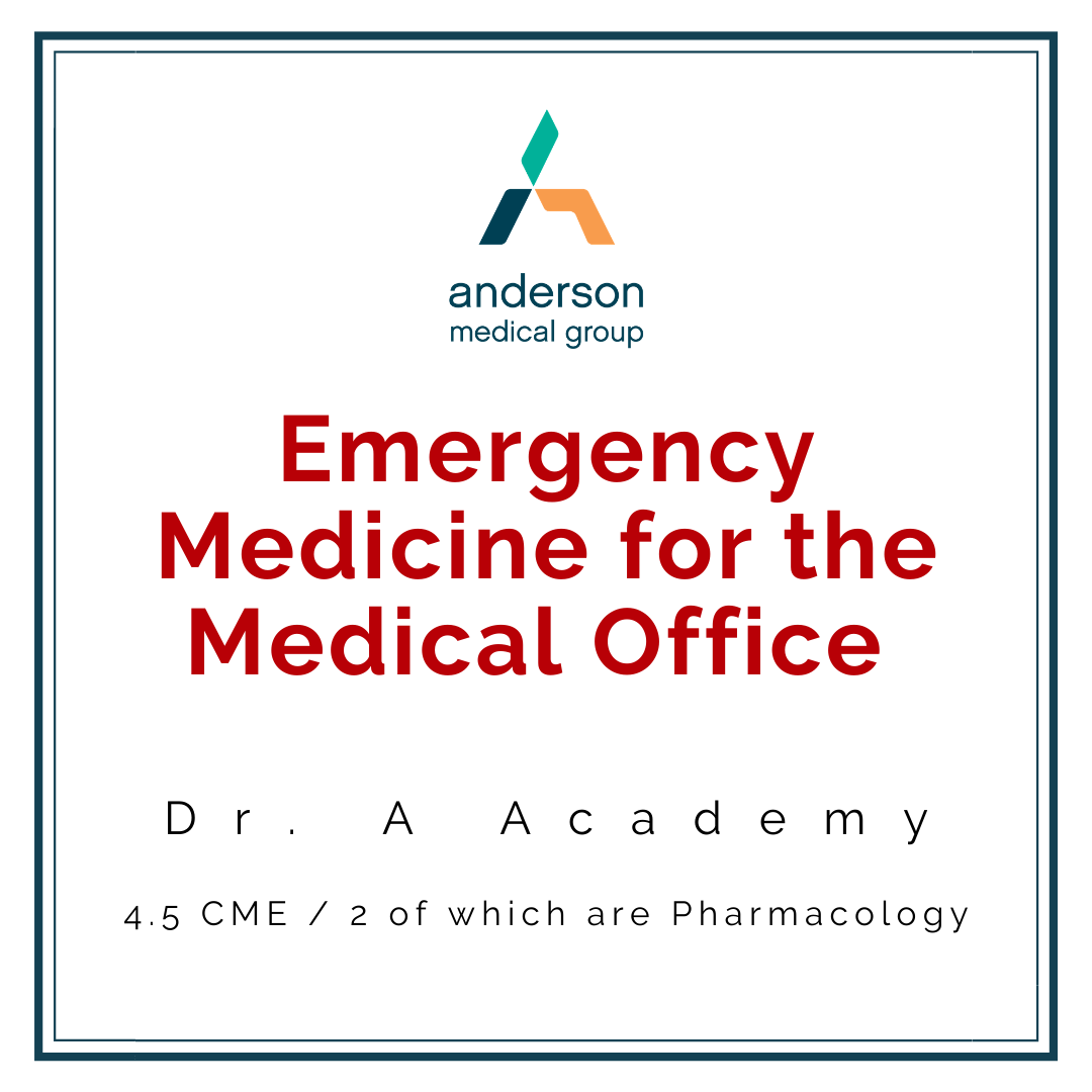 Emergency Medicine for the medical office dr. a academy 4.5 cme 2 of which are pharmacology